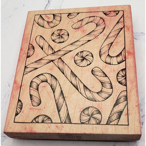 Christmas Holiday Candy Cane Peddlers Pack Background Wood Mounted Rubber Stamp